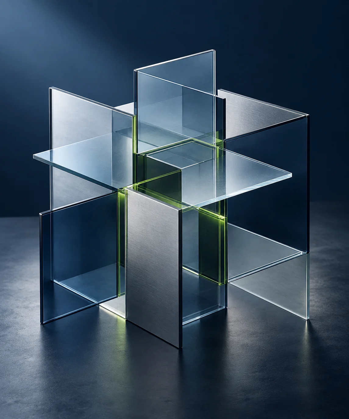Abstrakte, zu einem System verbundene Glasmodule